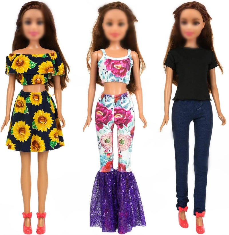 ZITA ELEMENT 3 Sets Fashion 28 Inch Girl Doll Clothes Dress Outfits - Quality Casual Wear Clothes Set, Fashion Sun Flower Off Shoulder Dress and Sequined Flared Pants for 28 Inch Girl Doll Clothing - Image 1